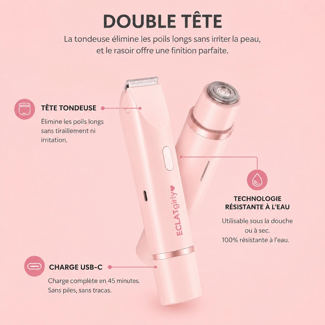 Tondeuse électrique féminine 2 en 1 (bikini + corps)